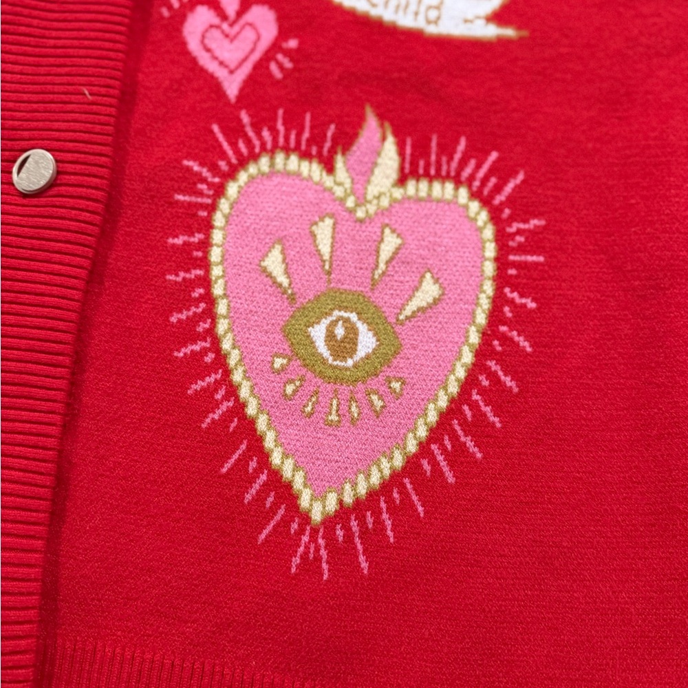 Never Fully Dressed Red Celestial Motif Cardigan - Picture 5 of 15